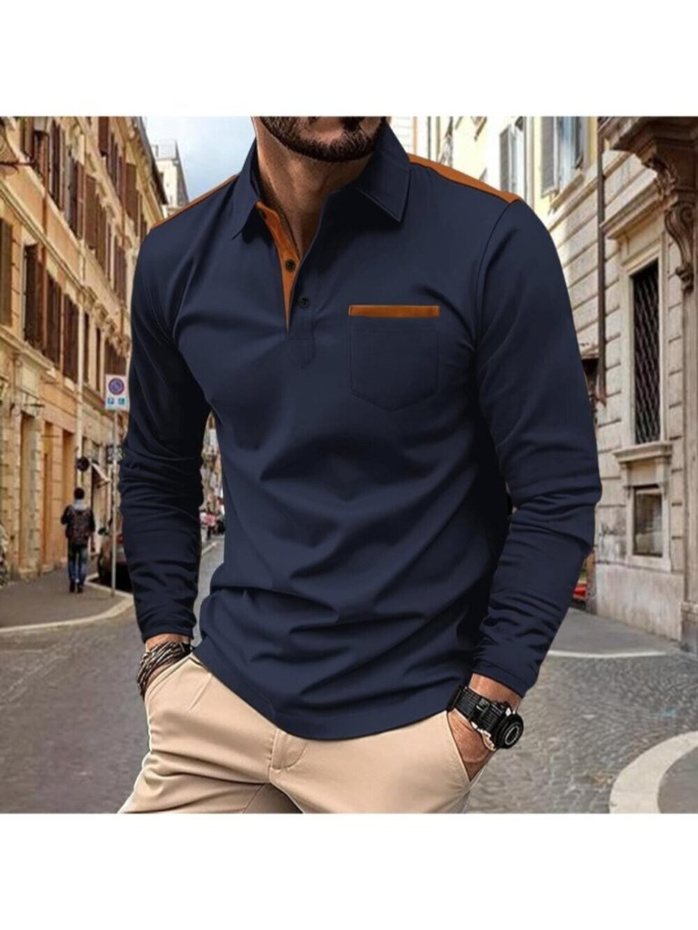 〽️Men's 2 Navy Casual Polo Shirts Classic Short Sleeve Fashion Button Pocket